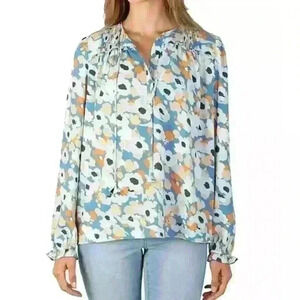 Joie Women's S Top Long Sleeve V Neck Peasant Blouse Floral Print Multi Medium